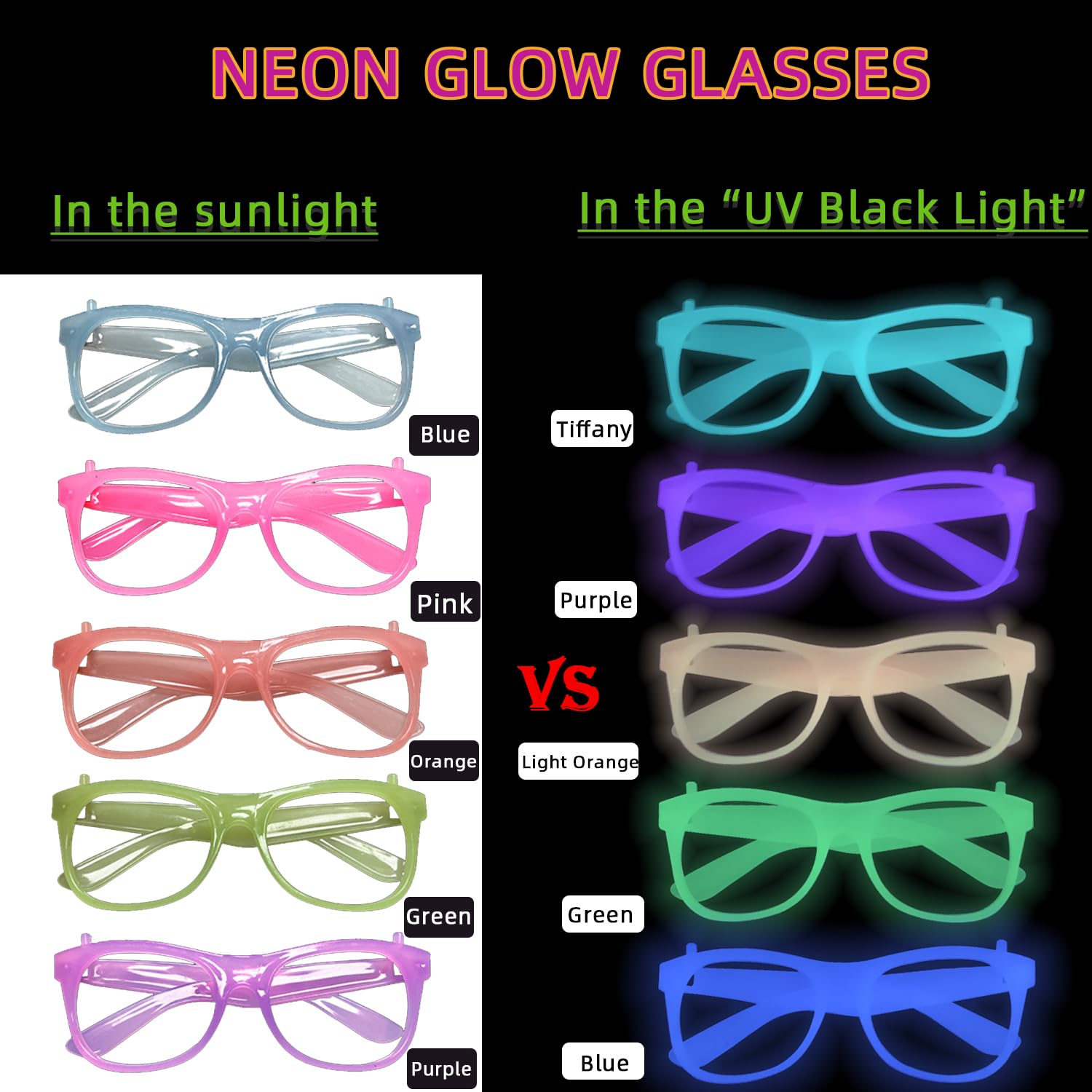 2/12pcs Glow-in-the-Dark Neon  - Glow In The Dark Party Glasses recension och pris